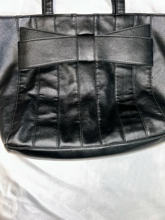 Rampage Black Faux Leather Tote with Bow Accent - Picture 2 of 7